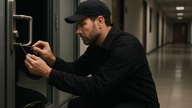 Locksmith handling business lockouts and repairs.