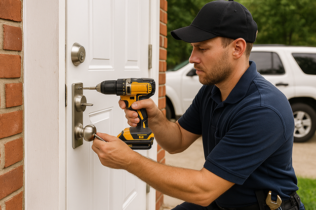H24 Hour Locksmith Everett WA technician repairing door lock