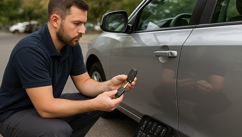 Auto locksmith unlocking car door safely without damage in Issaquah WA